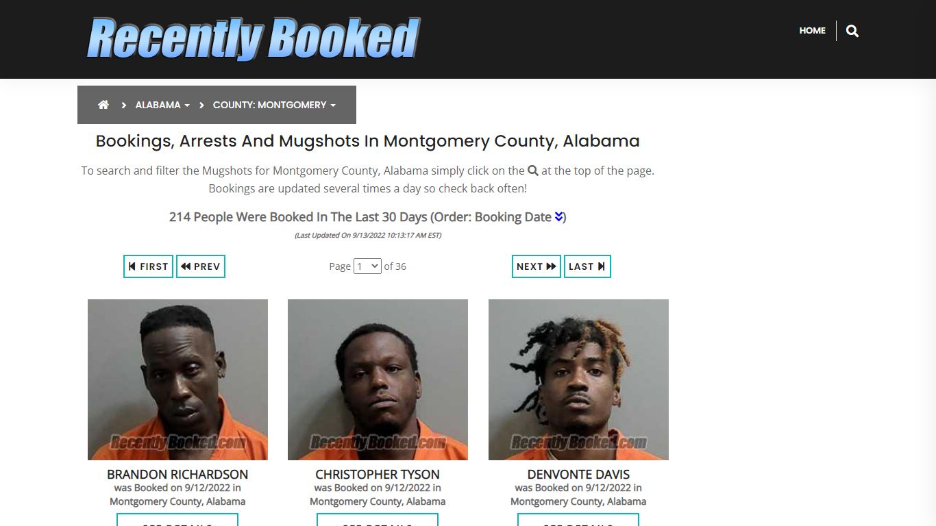 Bookings, Arrests and Mugshots in Montgomery County, Alabama